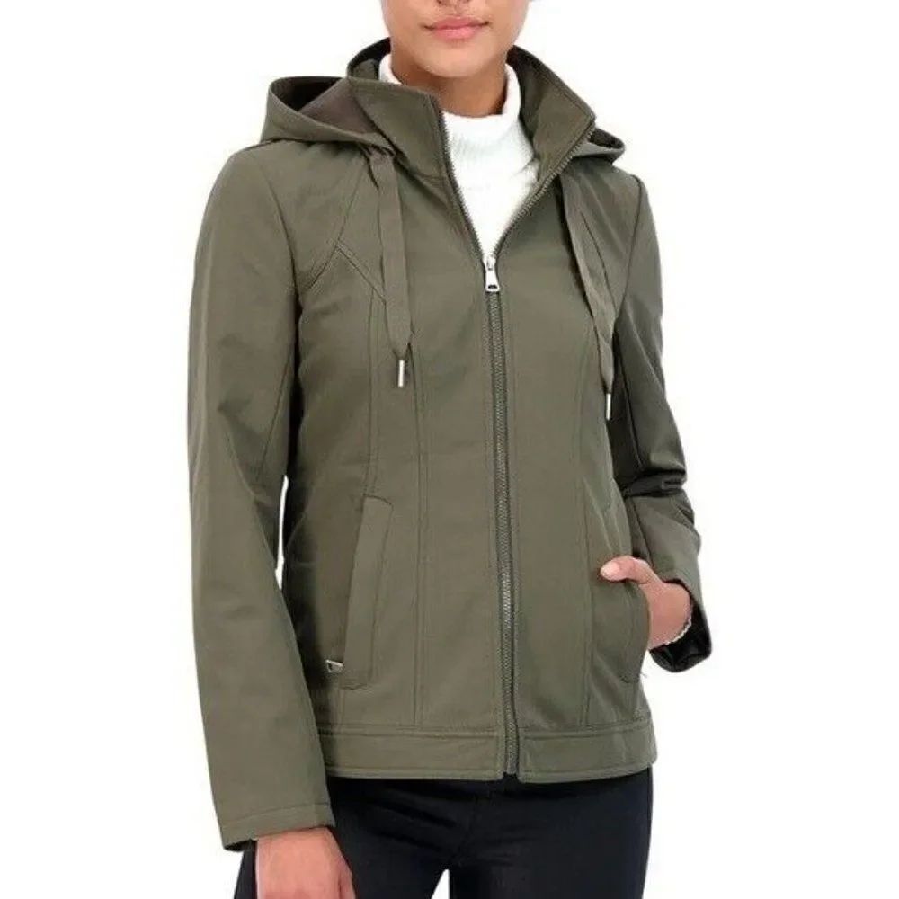 Sebby Juniors Olive Hooded Zippered Rain Jacket Medium NWT